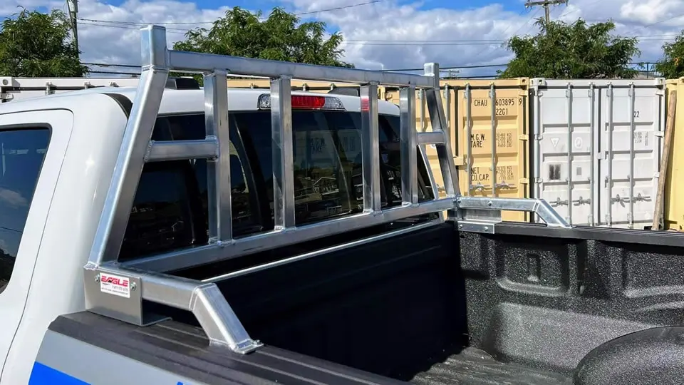 Aluminum headache rack on Ford F150 pickup