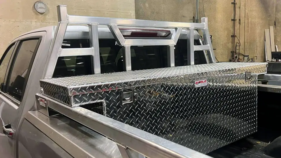 Headache rack, caps & rails and crossbox in a Chevy pickup