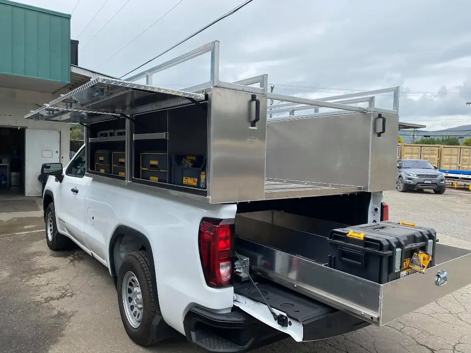 Technician truck locking organizer boxes